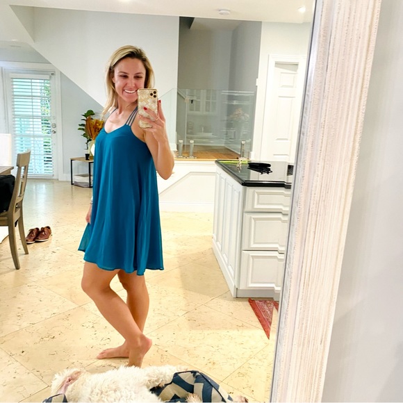 Express trapeze flowy Strappy dress in teal sz small NWT - Picture 3 of 11